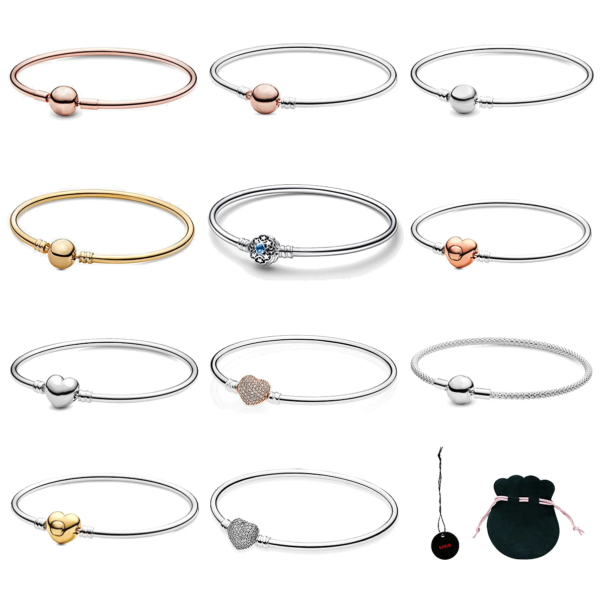 High -quality Fashion Classic Moments Heart Rose Gold Plated & Silver Bangles Women's Jewelry Gift