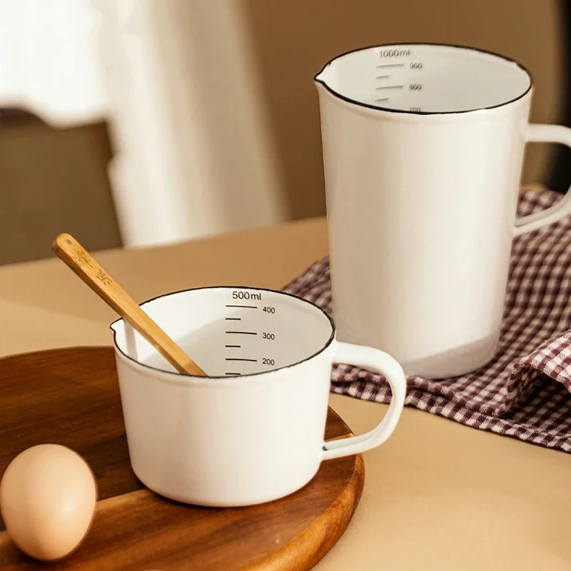 500ml/1000ml Enamel Measuring Cup With Scale Heatable Measuring Mug For Kitchen Baking Cooking