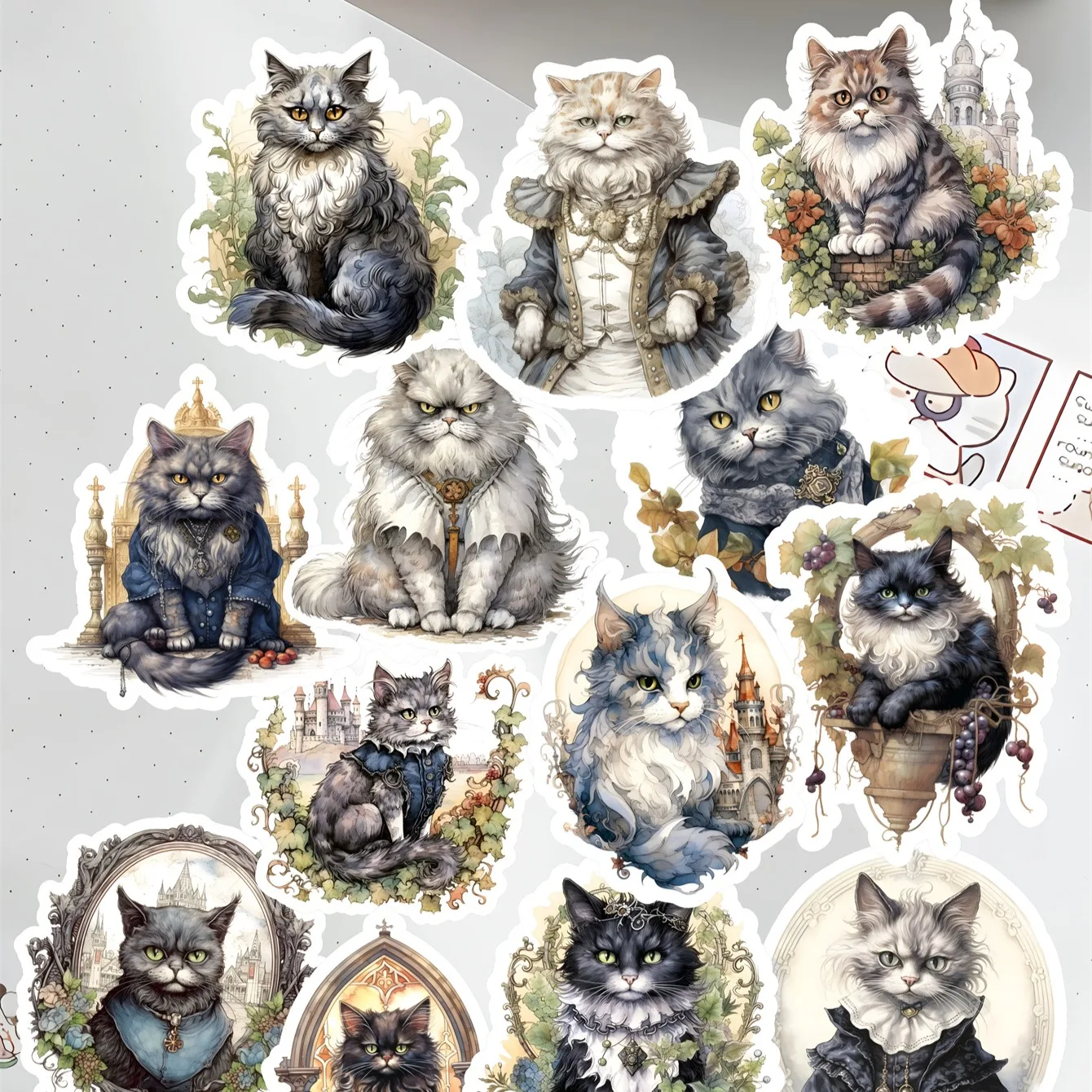 

17pcs Cute Watercolor Cute Retro Gothic Cat Stickers,Handbook Scrapbooking Literature And Art, Decoration Mobile Phone