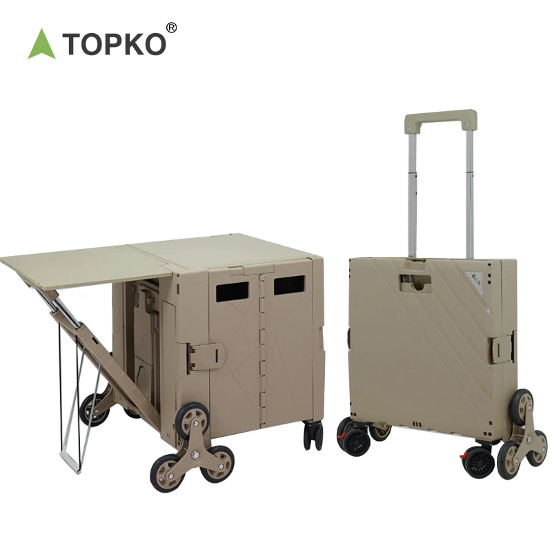 TOPKO High Quality Foldable Folding Luggage Trolley Bag 4 Wheels Camping Car Folding Cart Foldable Shopping Trolley & Carts