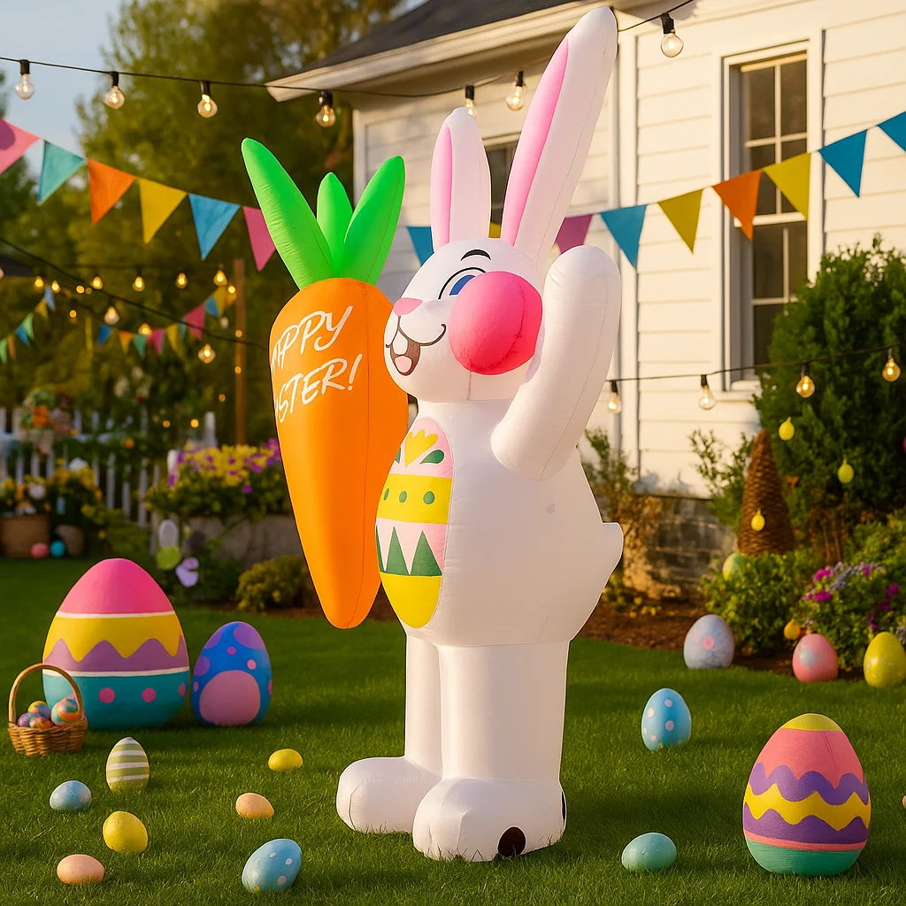 

Надувной декоративный кролик-морковь 1,8 м/5,9 футов со светодиодной подсветкой для Пасхи, украшение для сада, двора, улицы