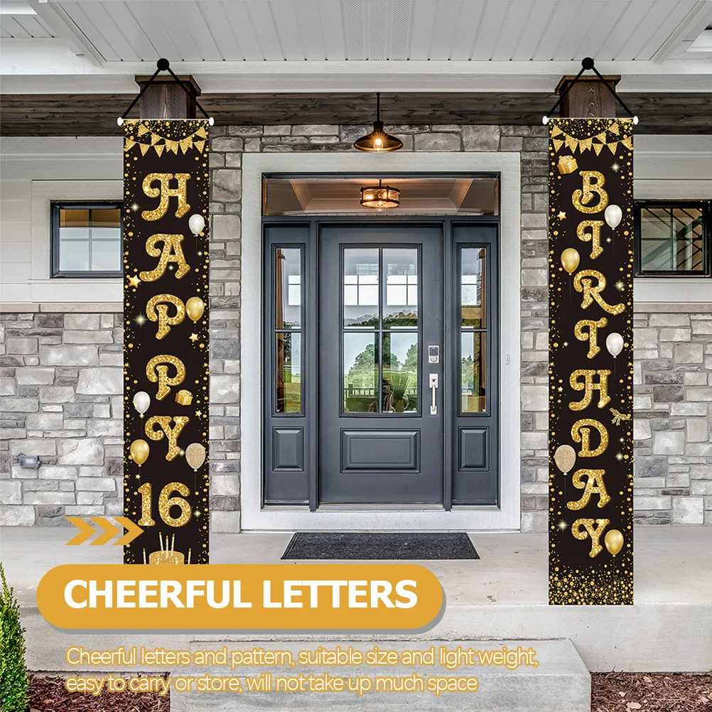 

1Pair Birthday Party Couplets Hanging Banners Decorative Polyester Celebration Porch Signs Lightweight Easy Hang Birthday Party