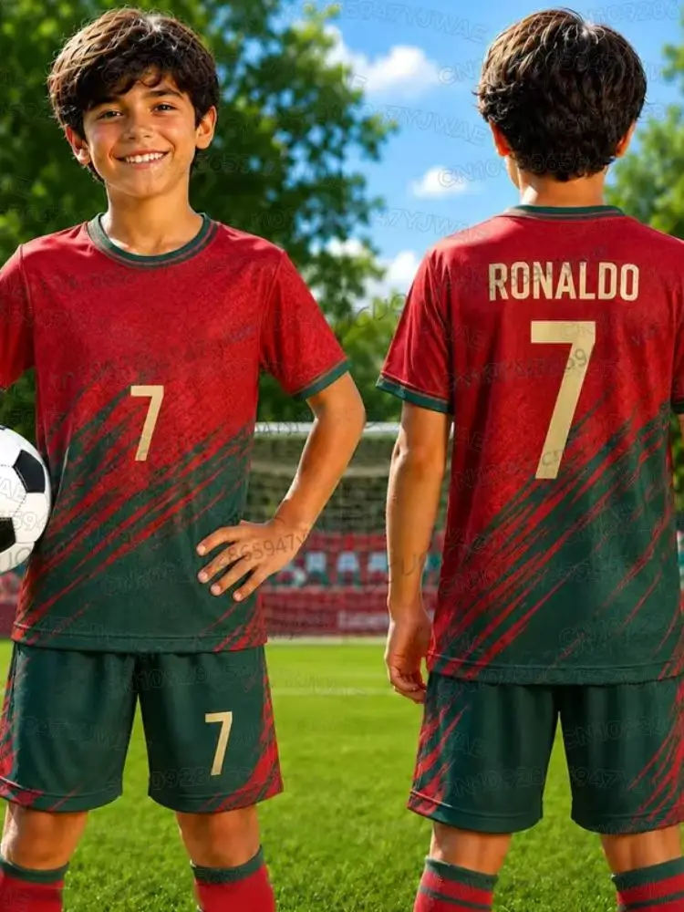 2026 Portugal Fan-Trikot und -Shorts für Damen, Herren und Kinder, 2-teiliges Set, Spezial-Nr. 7 Ronaldo Fußballtrikot-Shorts-Set