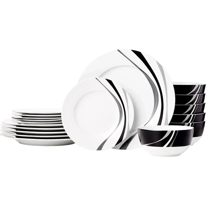 Basic 18-piece kitchen cutlery set, plates, dishes, bowls, cutlery for 6