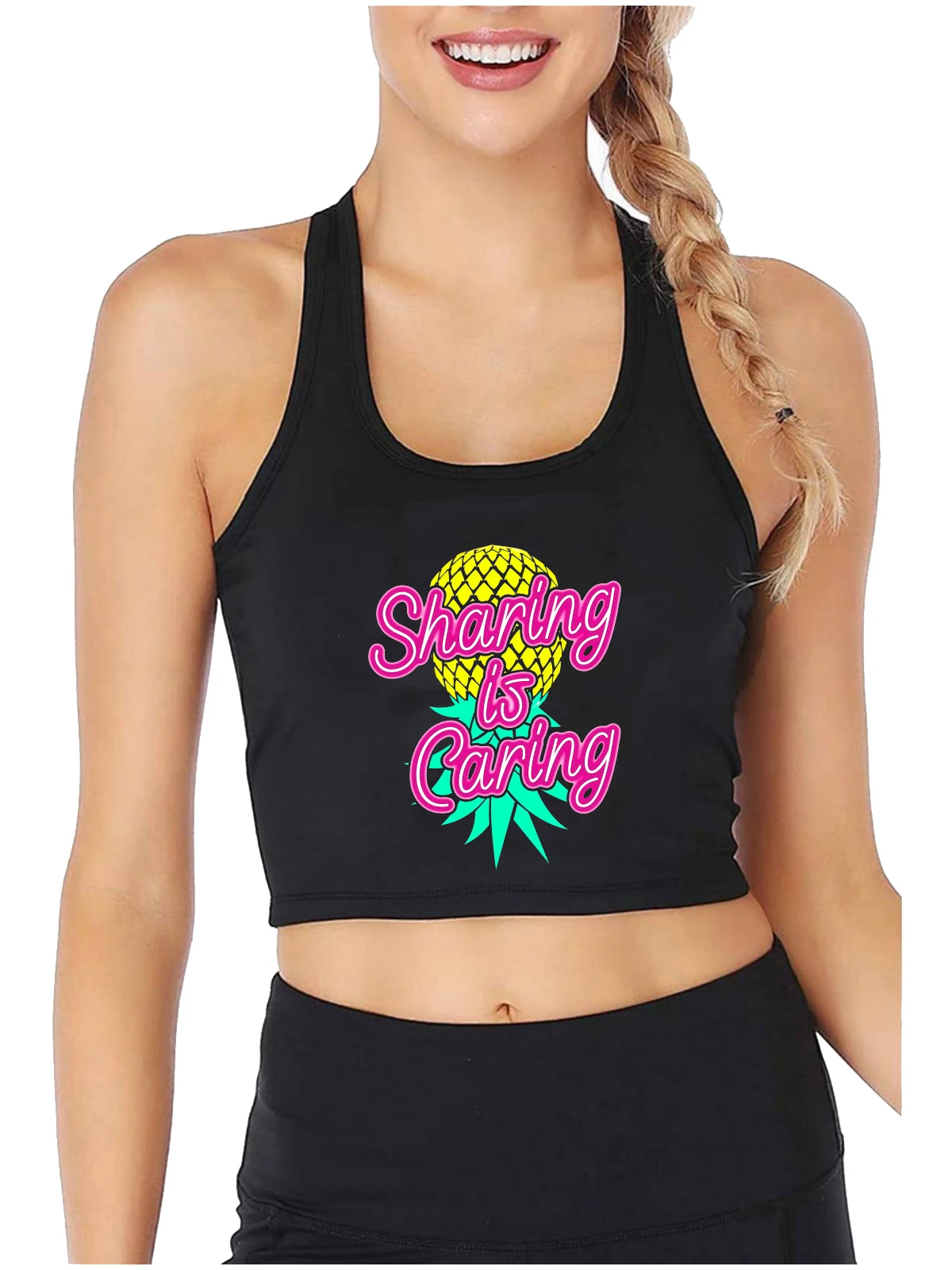 Upside Down Pineapple Sharing Is Caring Design Sexy Crop Top Swinger Playful Lifestyle Tank Top Hotwife Humor Flirting Camisole