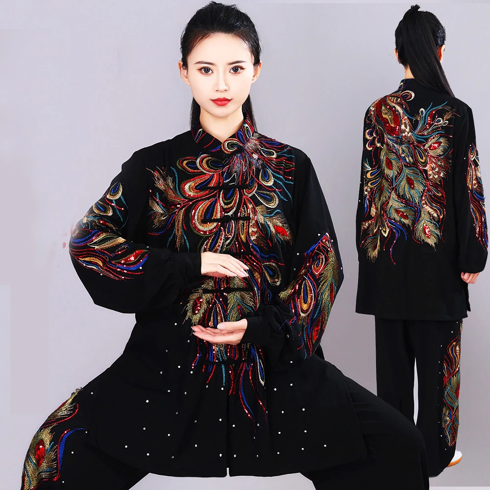 2026 Tai Chi Uniform Chinese Wushu Kungfu Suit Flower Embroidery Sequin Martial Arts Wing Chun Taijiquan Training Exercise Set