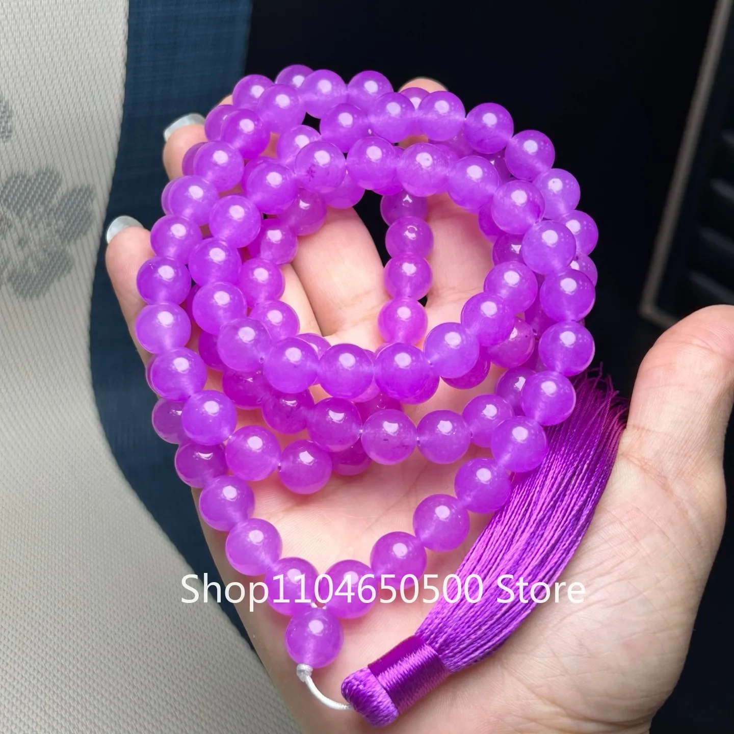 

Certified Natural ice Purple Myanmar Jade jadeite 108 Round Beads Necklaces 10MM