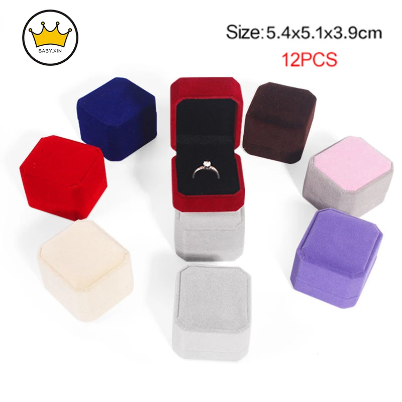 

12pcs Square Velvet Ring Box Engagement Wedding Jewelry Box Earring Gift Box Holder for Lover Jewellery Wholesale