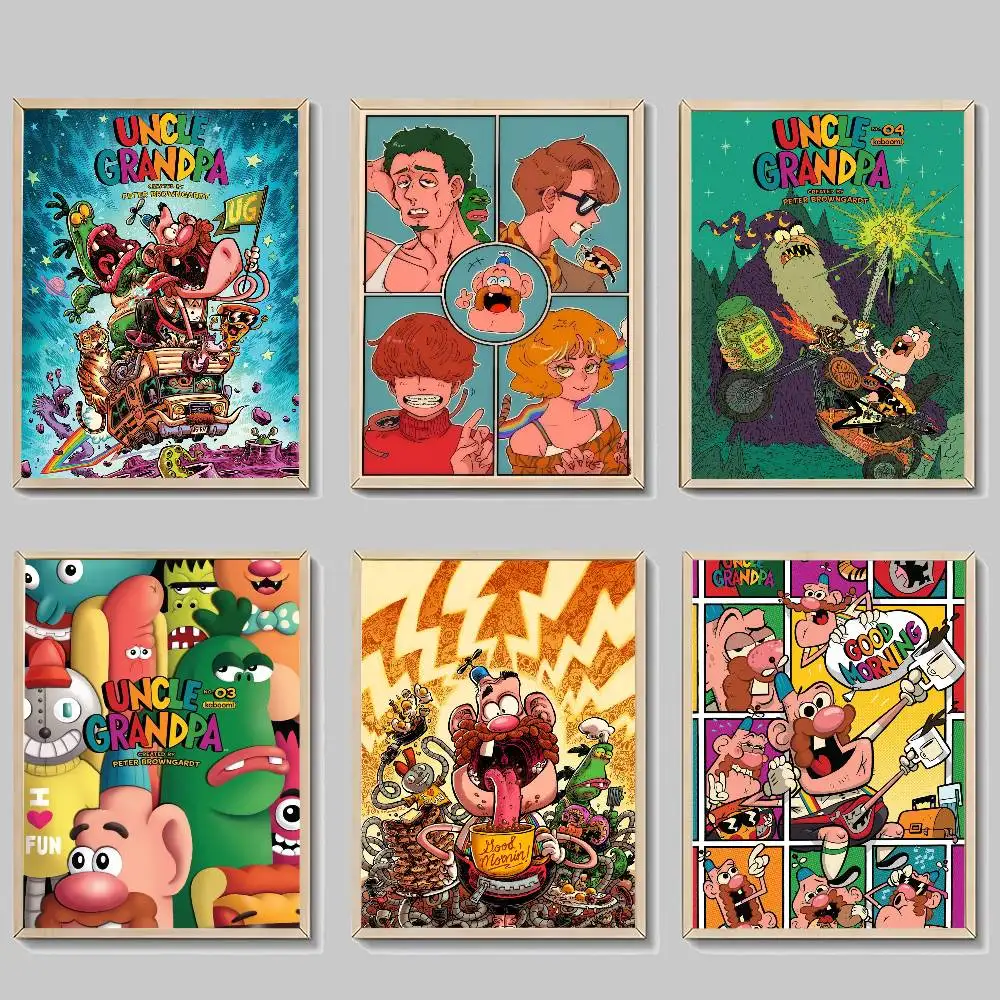 Uncle Grandpa Cartoon   Whitepaper Poster Waterproof Paper Sticker Coffee House Bar Aesthetic Art Wall Painting