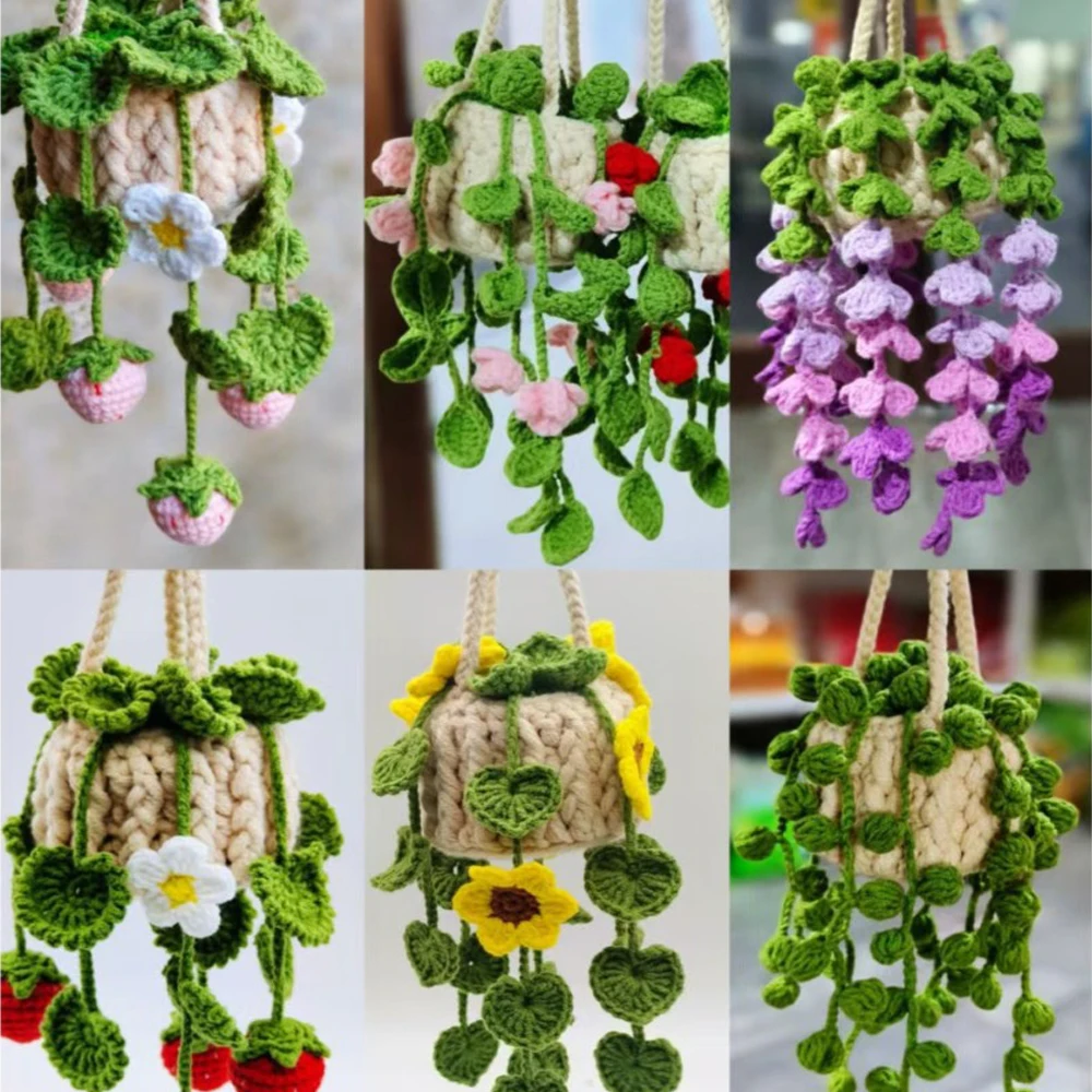 Gehäkelter Pflanzenanhänger Gehäkelte Blumen Auto-Spiegelanhänger Liebliche Gestrickte Lavendelblume Raumdekoration – Detail 1