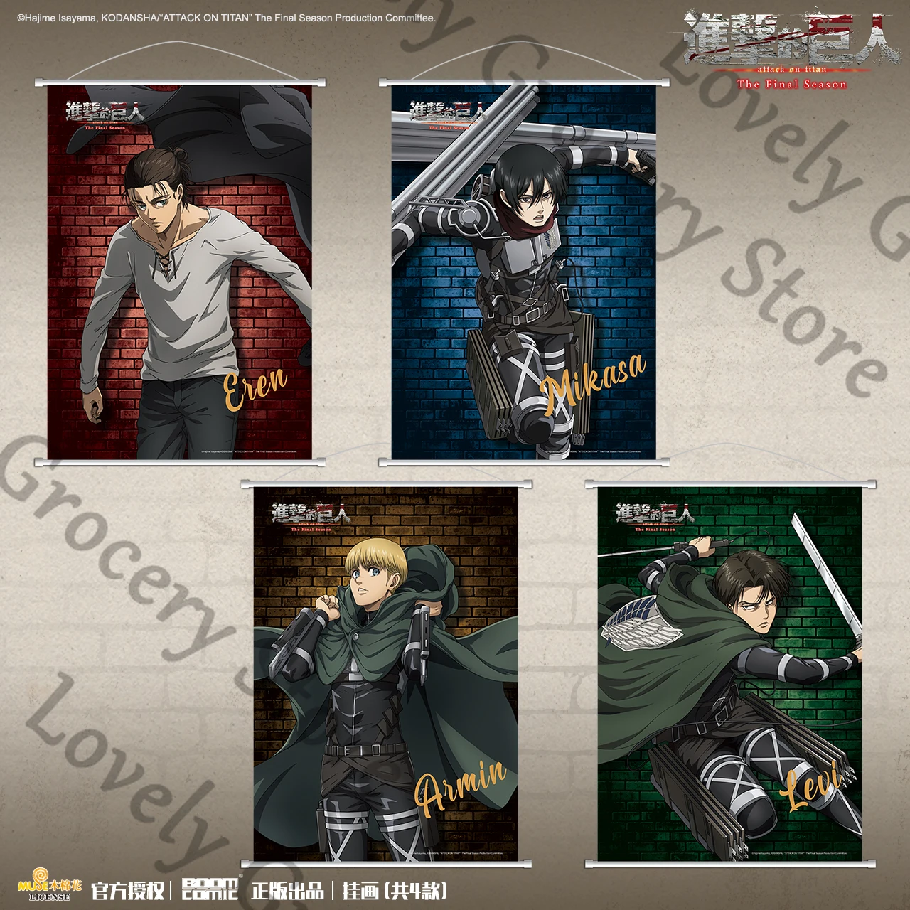 アニメエレンイェーガーアルミンアルラートミカサ・アッカーマン進撃の巨人-levi-ackerman-コスプレハング絵飾り