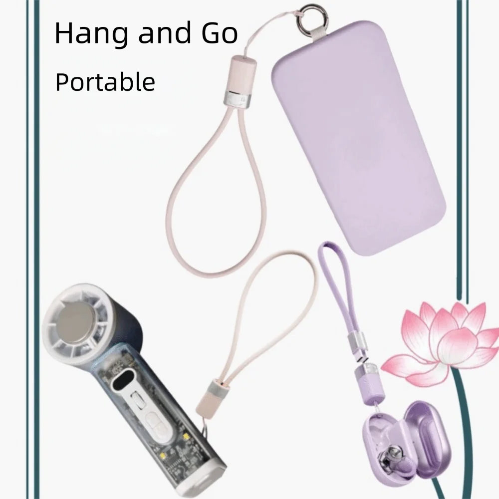 2 in 1 Lanyard Data Cable Fast Charging Phone lanyard Type C To Type C Cable Keychain Nylon Braided Data Transfer
