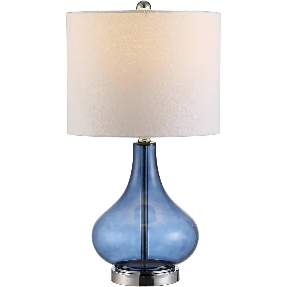 Lighting Collection – Brooks Modern Blue Glass 24-Inch Table Lamp, LED Bulb Included, Bedroom Living Room Home Office Nightstand