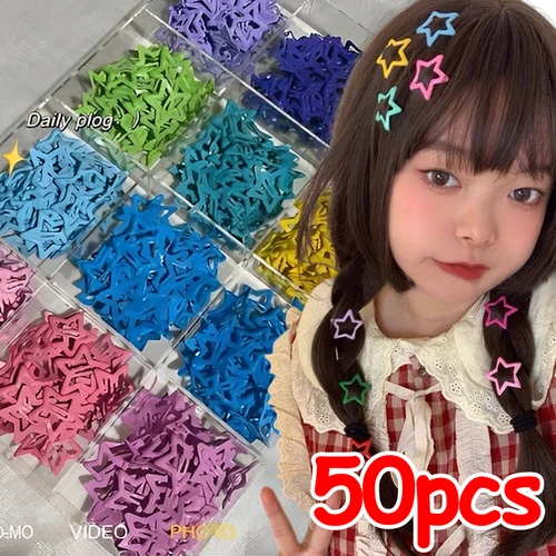 Horquillas de Metal con forma de estrella para mujer, horquillas coloridas Y2K BB, pinzas para el pelo, pasadores laterales, accesorios para el cabello, 2/50 piezas