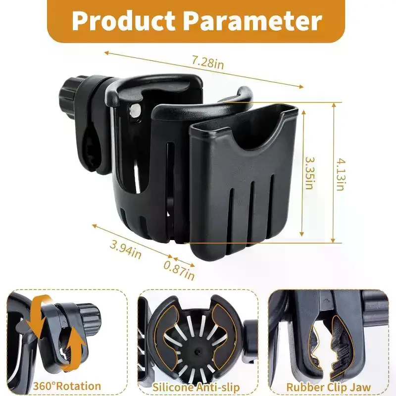 In 1 Motorcycle Stroller Cup Holder Bike Wheelchair Phone With Walker Rack Black Easy 360 Install Degree Rotation Adjusta 2