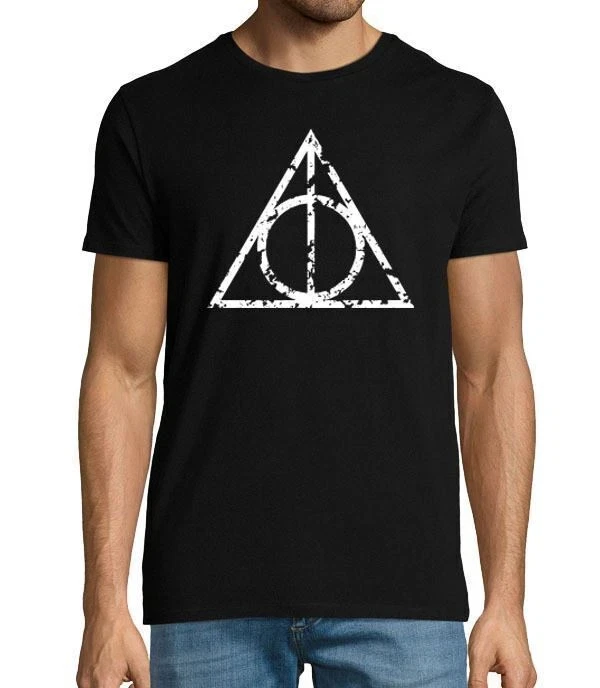 Camiseta con estampado desgastado de las Reliquias de la Muerte inspirada en Harry Potter, camiseta holgada y transpirable de verano para hombres y mujeres