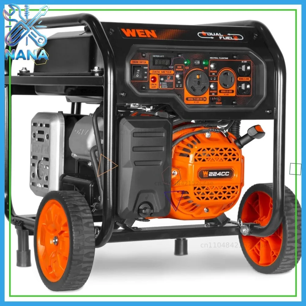 5600W Dual Fuel Portable Generator with Electric Start, CO Sensor & Wheel Kit - Gas/Propane Power for Home Backup