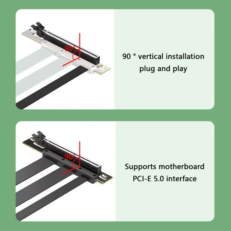 

PCIE5.0 X16 Risers Cable for Graphics, Highly Speed Flexible GPU Extender Risers Cable Extension 90Degree Angle 64GB/s