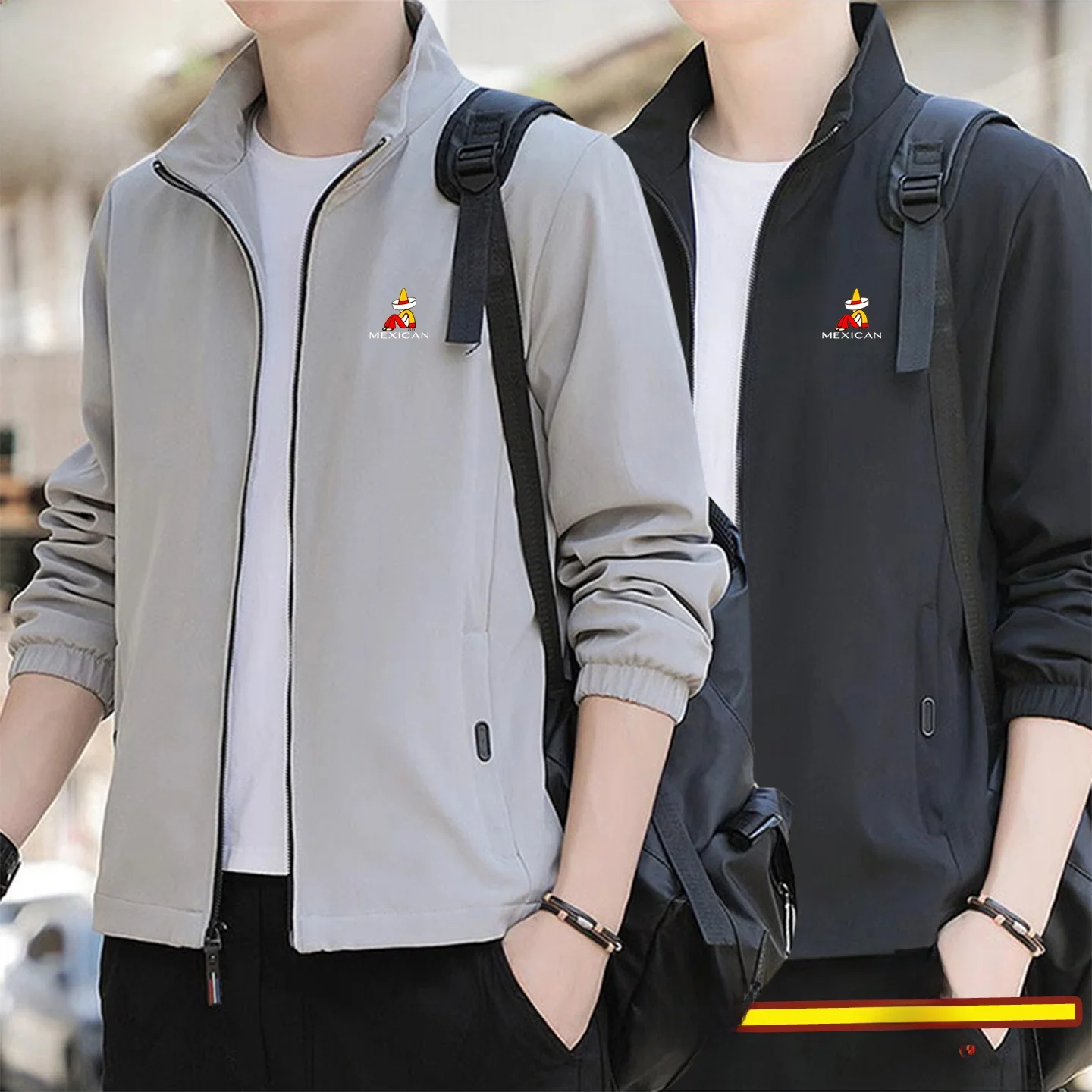 

Men's Fce Lined Casual Thiened Stand Collar Jaet Spring Autumn New Sle Mexican St Man Coat Stand Fit Polyester...