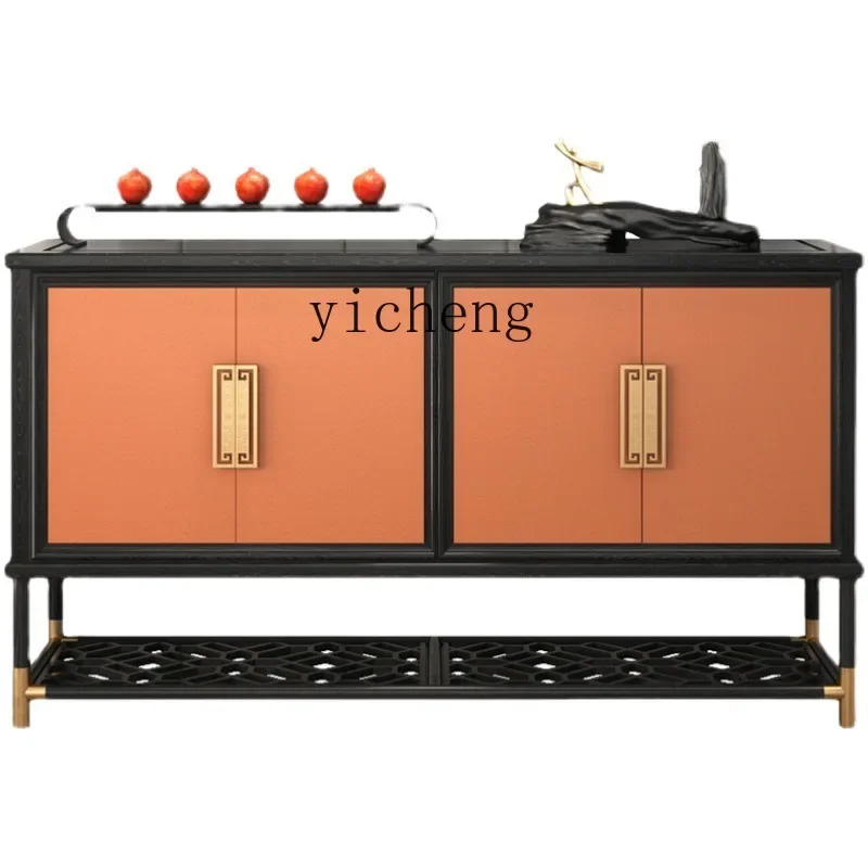 YY New Chinese Style Side Cabinet Living Room Solid Wood Entrance Cabinet Sideboard Cabinet Storage Wall Cabinet