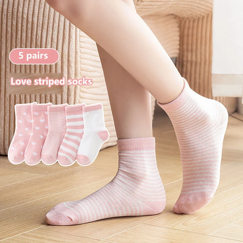 

5 Pairs Kids Soft Cotton Socks Boy Girl Infant Fashion Stripe Warm For Autumn Winter 3-8 Years Children Cartoon Sock