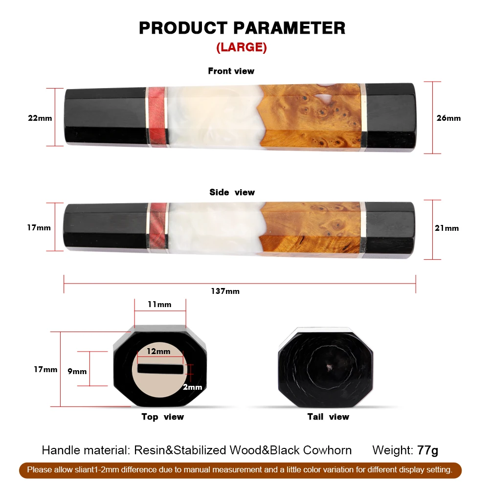 DIY Customized Replacement Handle Octagonal Handle Stabilized Wood& Resin &Black Cowhorn Material Japanese Kitchen Knives Handle