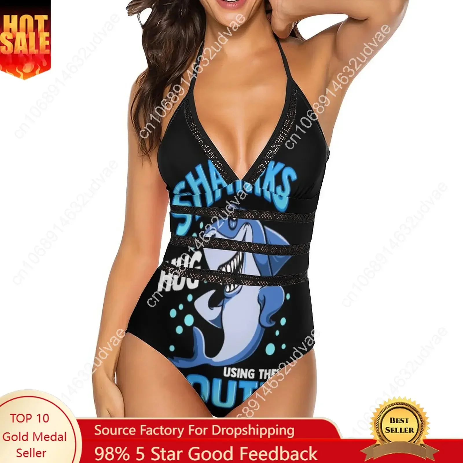 Cute Funny Shark Swimsuit Hug Using Their Mouth Modern Swimwear One-Piece Beach Swimsuits Sexy Lace Up Bathing Suits