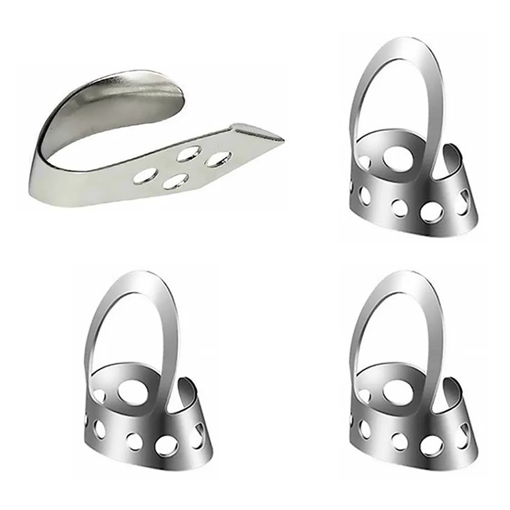 

4pcs Adjustable Thumb Pick For Guitar Banjo Ukulele Metal Plectrum Durable Stainless Steel Finger Protector Ring Design Smooth