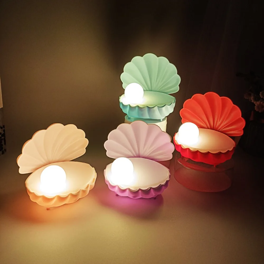 Lovely Pearl Shell Night Light New Tabletop Plastic Atmosphere Light Cute Desk Lamp