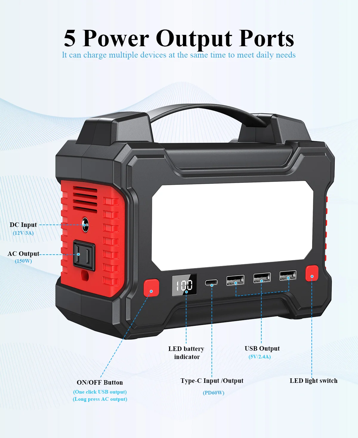 2024 150w Rechargeable Generator Solar Battery Power Bank Portable Power Station for outdoor camping