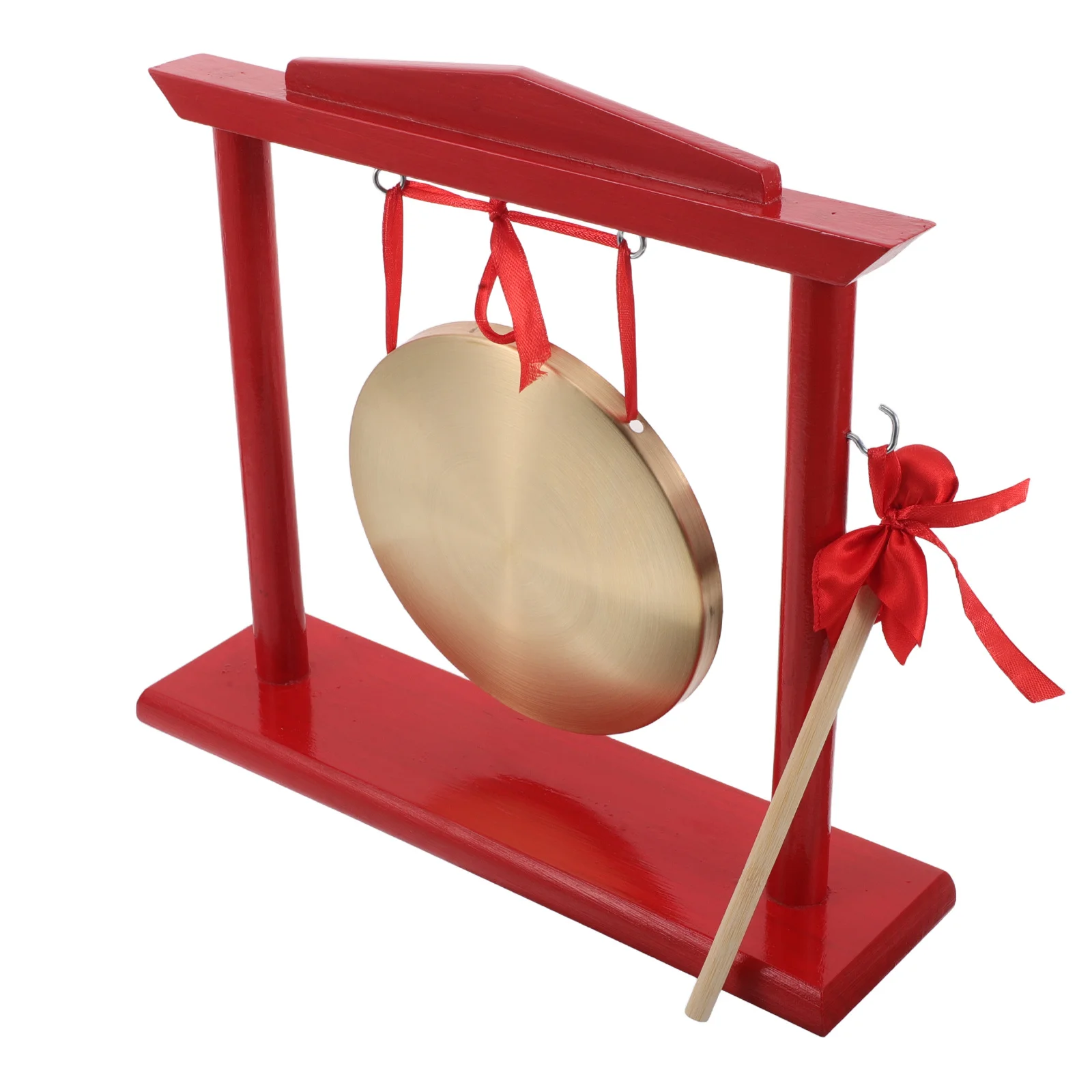 

1 Mini Wooden Hand Gong With Floor Stand Mallet Tabletop Chinese Instrument For Business Grand Opening Luck Chime Decorative