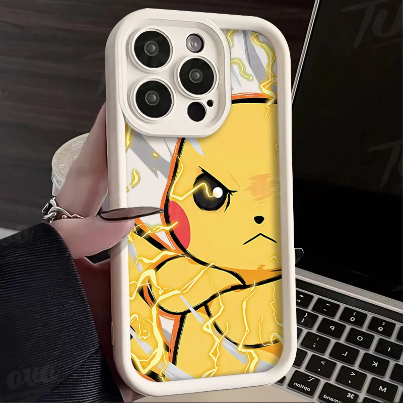 Custodia morbida in Silicone liquido per iPhone 14 15 Pro Max 13 12 11 X XS XR 7 8 Plus SE 2020 Cover antiurto opaca Pokemon di lusso