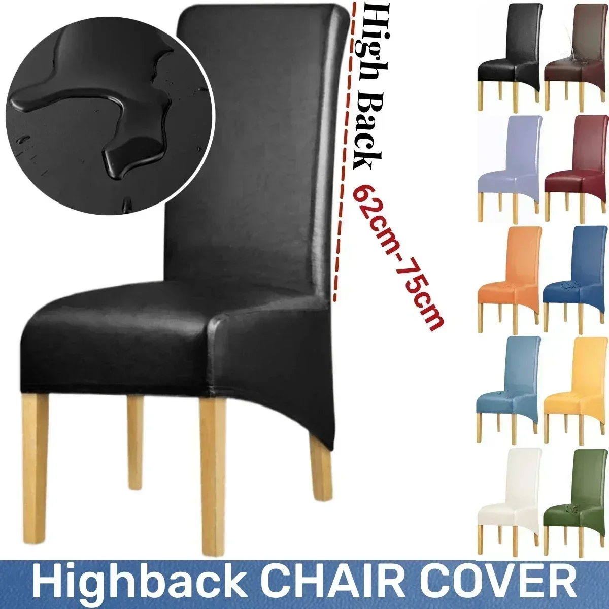 Large Dining Chair Covers Waterproof PU Leather Solid Highback Chair Slipcover Pet Protector Chair DIY Renew Covers Removable