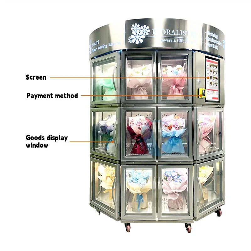 FL 24-Hour Automatic Fresh Flower Vending Machine Stainless Casing 12-Month Warranty for Flower Shops Customized