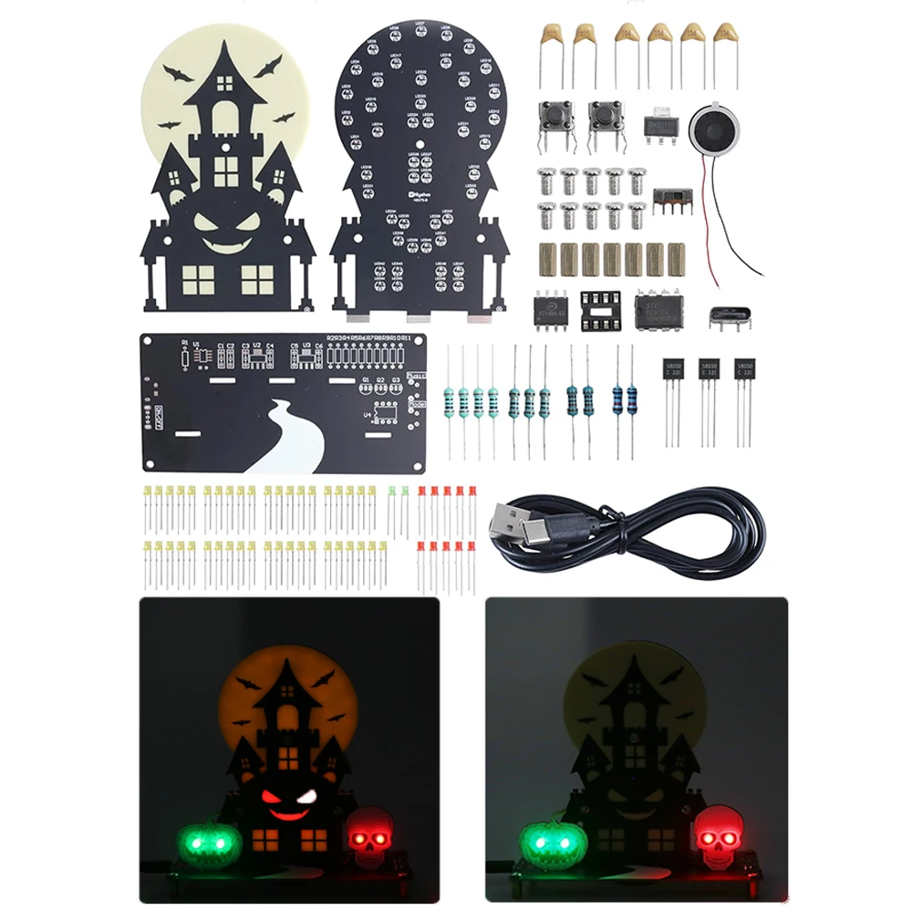

DIY Halloween Pumpkin Ghost Castle Soldering Kit Haunted Castle Soldering Projects with 3 Lighting Modes and Spooky Sounds