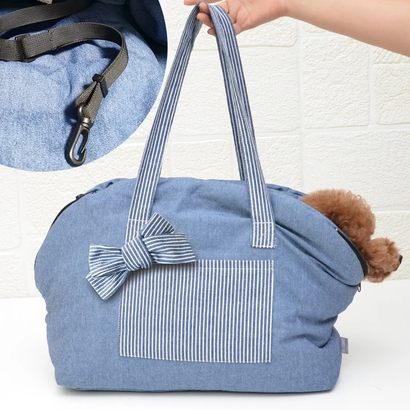 Pet Cat Carrier Bag For Cats and Small Dogs Machine Washable Soft-Sided Blue Denim Fabric Pet Carrier Outdoor Travel Handbag