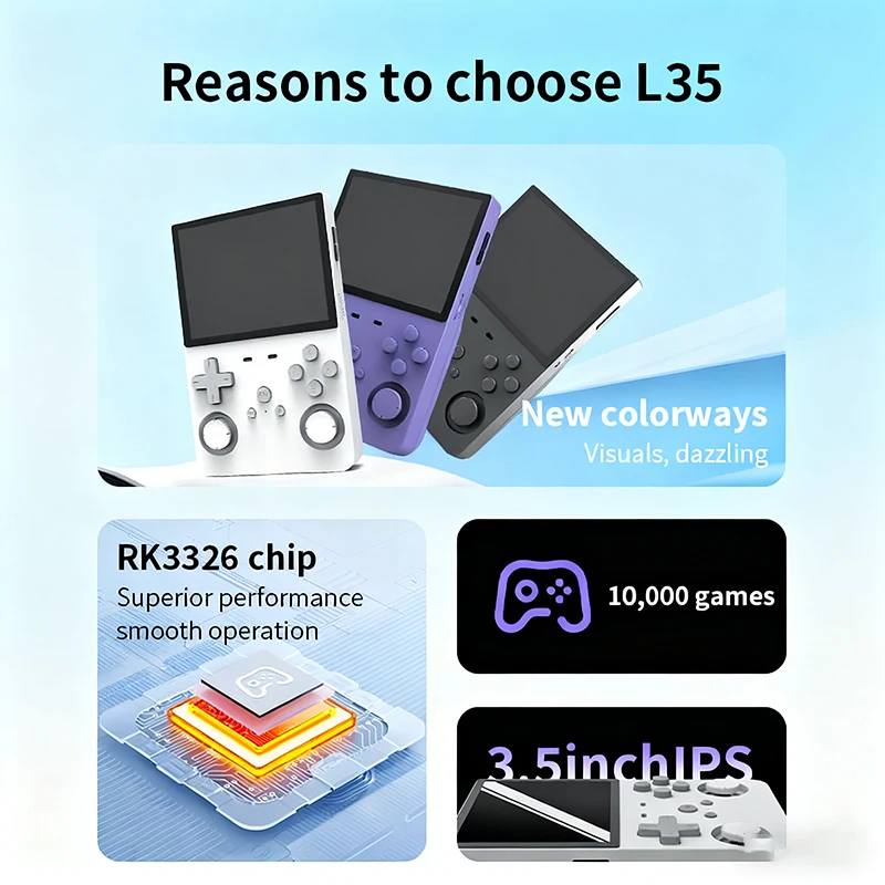 Console di gioco portatile retrò portatile Open Source L35 Mini + schermo IPS 10000 giochi integrati Sistema di videogiochi classico Regalo per bambini
