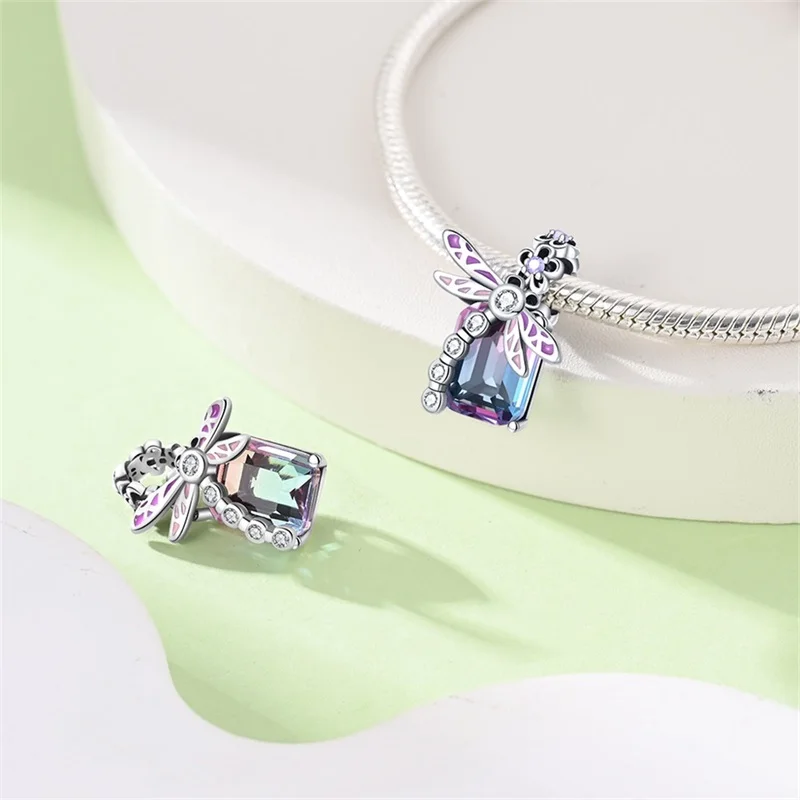 100% 925 Sterling Silver Exquisite Colored Dragonfly Charms Pendants Sparkling Zircon Fit Qikaola Original Bracelets DIY Jewelry image 3