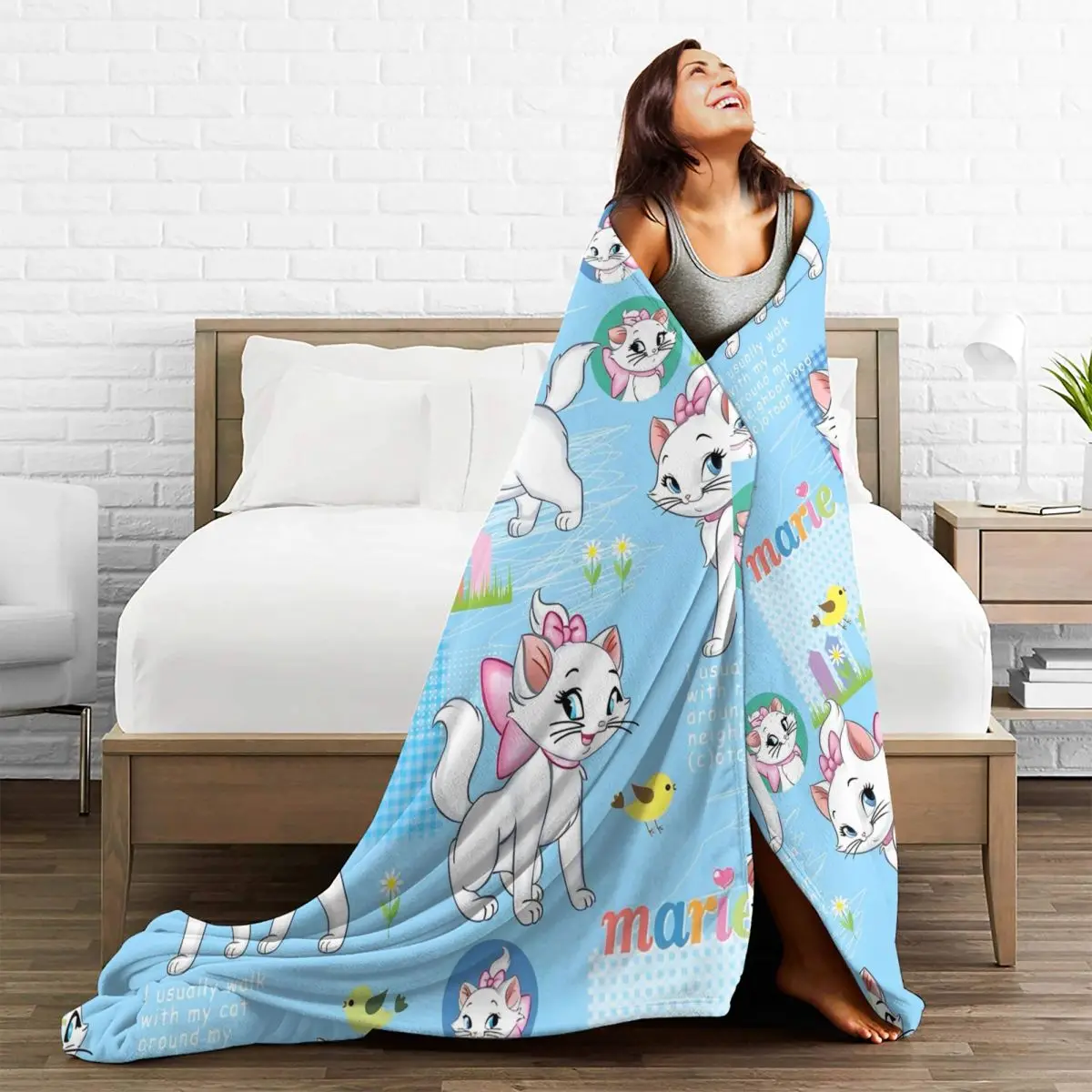 Warm Blankets Airplane Travel Aristocats Marie Cat Throw Blanket Animal Cartoon Flannel Bedspread For Bedroom  Sofa Bed Cover