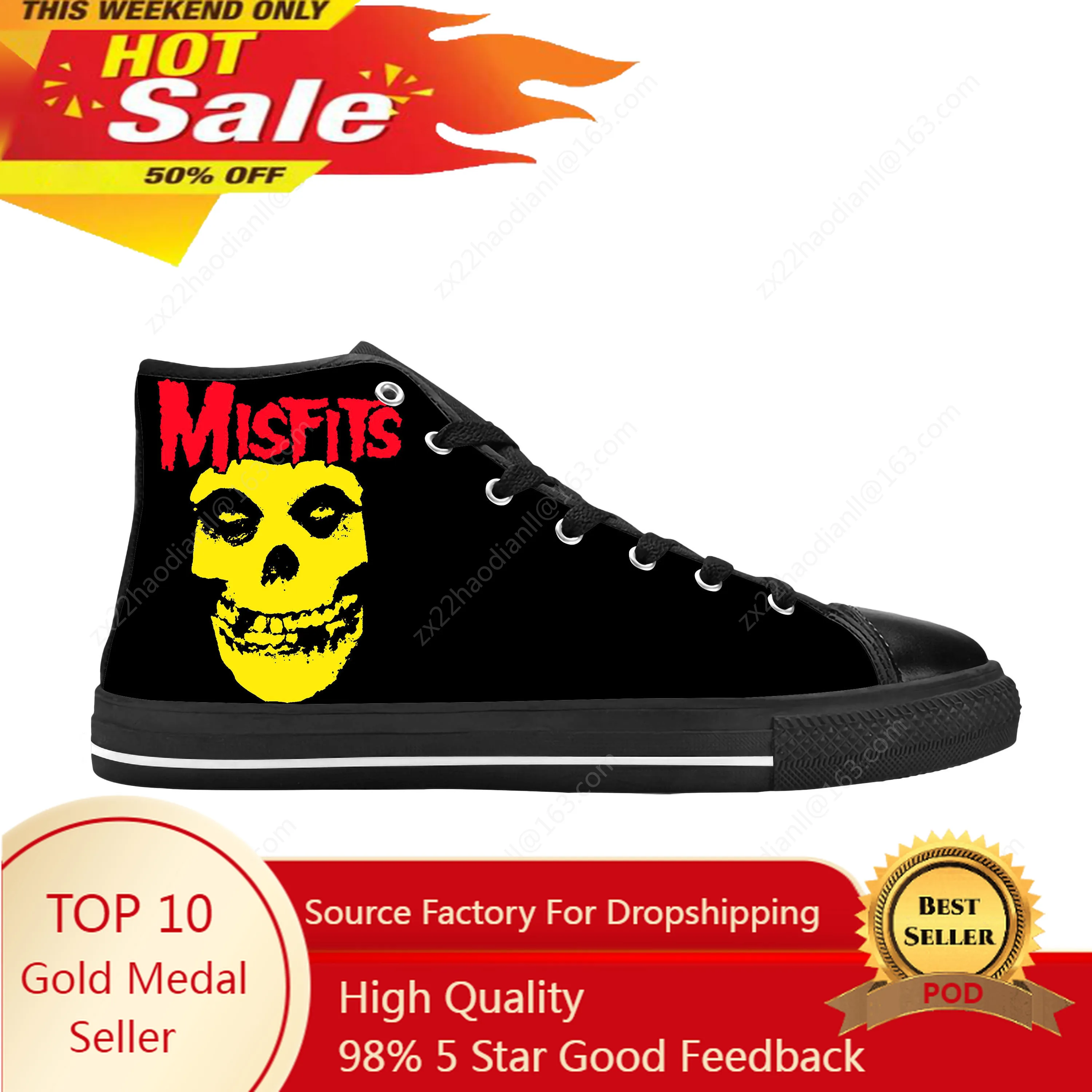 

Hot Misfits Skull Skeleton Horror Rock Band Music Casual Cloth Shoes High Top Comfortable Breathable 3D Print Men Women Sneakers