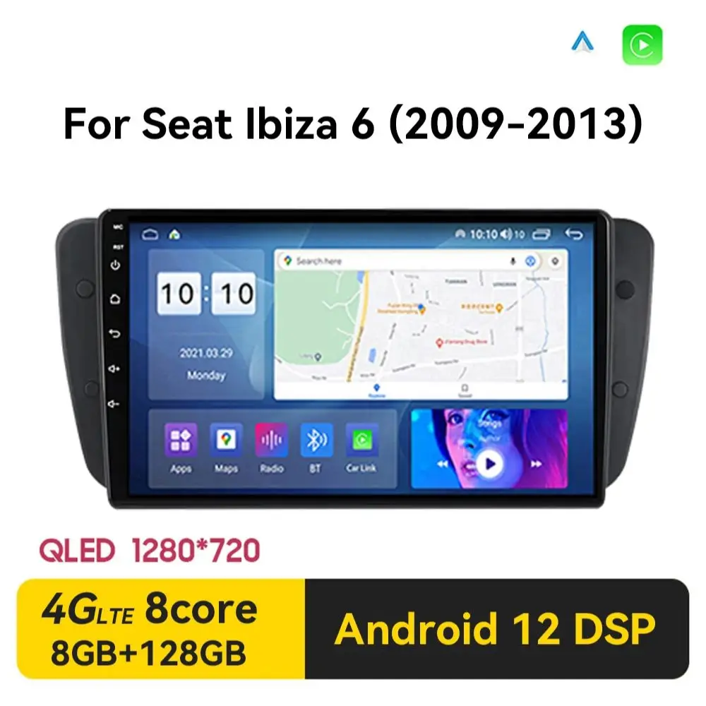 

Автомагнитола 2 Din, Android, мультимедийный видеоплеер для Seat Ibiza 6j 2009-2013, GPS-навигация, 2 Din, беспроводной Carplay