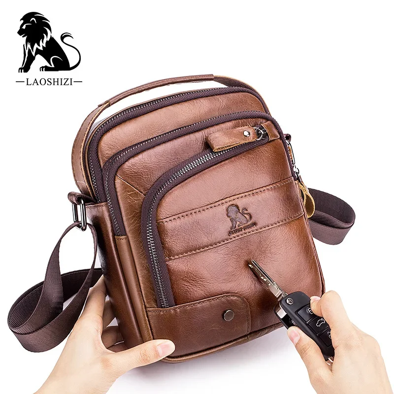 100% Genuine Leather Large Capacity Men's Bag Single Shoulder Bag Waterproof Wear-resistant Backpack Multiple Pockets Business