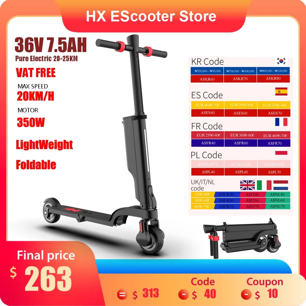 HX X6 Electric Scooter Adult 350W 7.5AH 36V 25KM/H Foldable Electric Kick E Scooter 5.5 inch Wheel EScooter For Adult Children