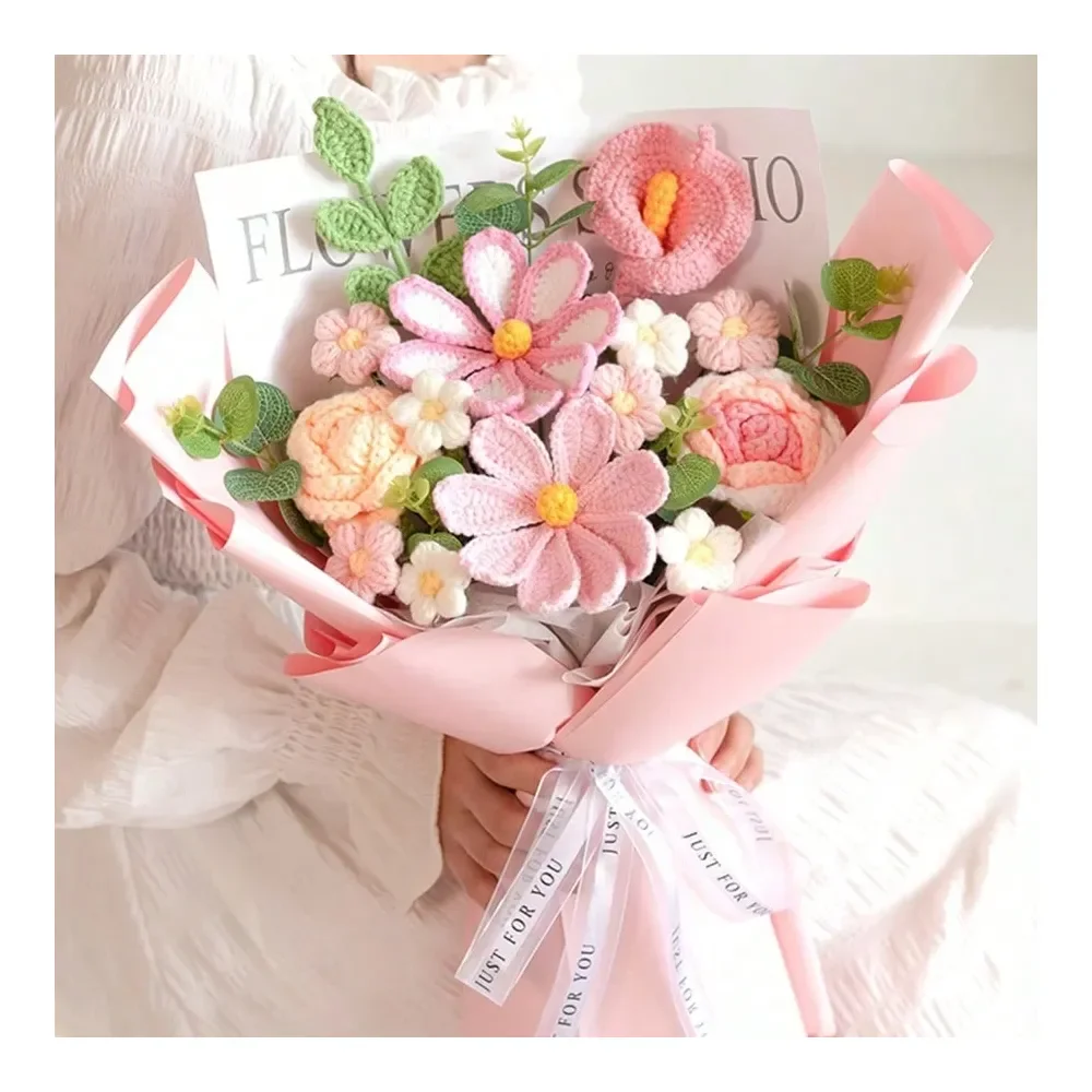 

Вязаный вручную букет подсолнухов 16,5 дюймов, искусственный цветочный букет для подарков на фестивали, свадьбы, выпускные и юбилеи