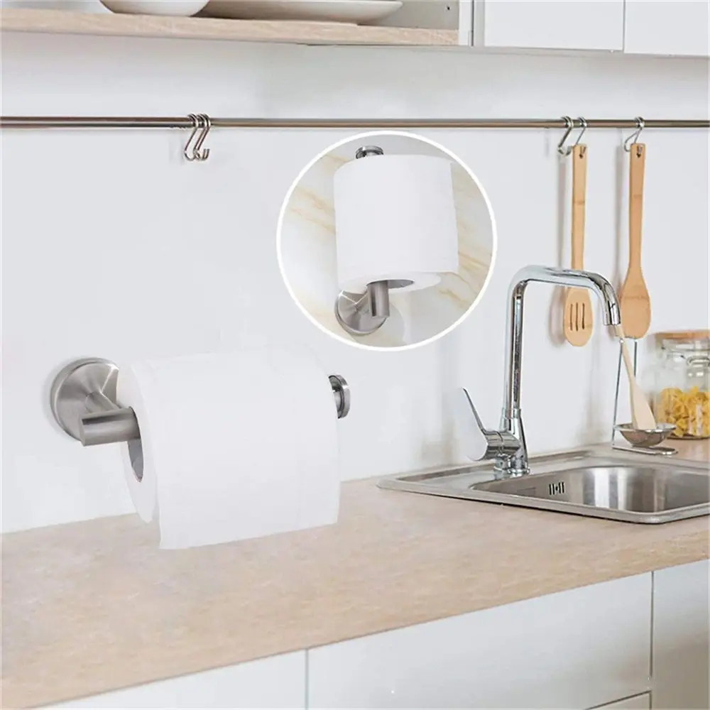 

304 Stainless Steel Paper Towel Holder Toilet Hole-free Roll Paper Holder Kitchen Round Wall-mounted Toilet Paper Holder