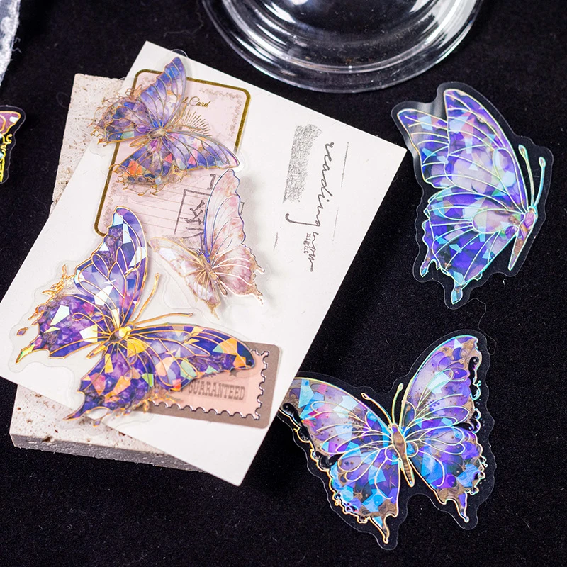 30 Sheets Ice Crystal Laser Butterfly Sticker Pack, Holographic Glitter Laser Effect, DIY Decor Stickers for Journal view 4