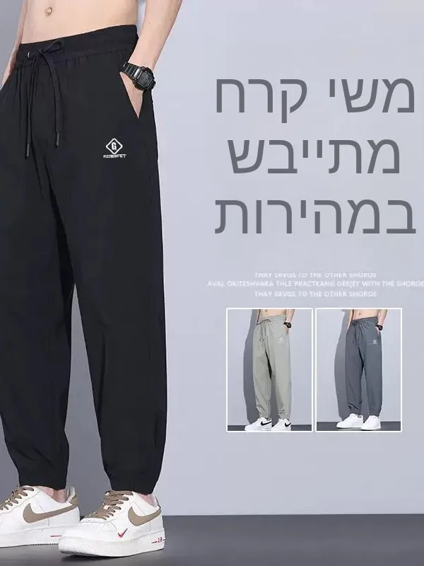Summer Cool Sensation Thin Ice Silk Men's Loose Sports Casual Pants Nine Points Cuffed Quick Dry Sweatpants Polyester Fiber