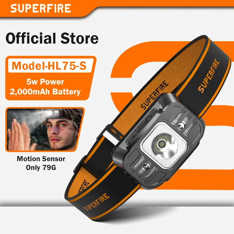 SUPERFIRE Mini LED USB C  Rechargeable High Power Mini Head Lamp Light Sensor Headlight Front Light For Working Fishing Headlamp