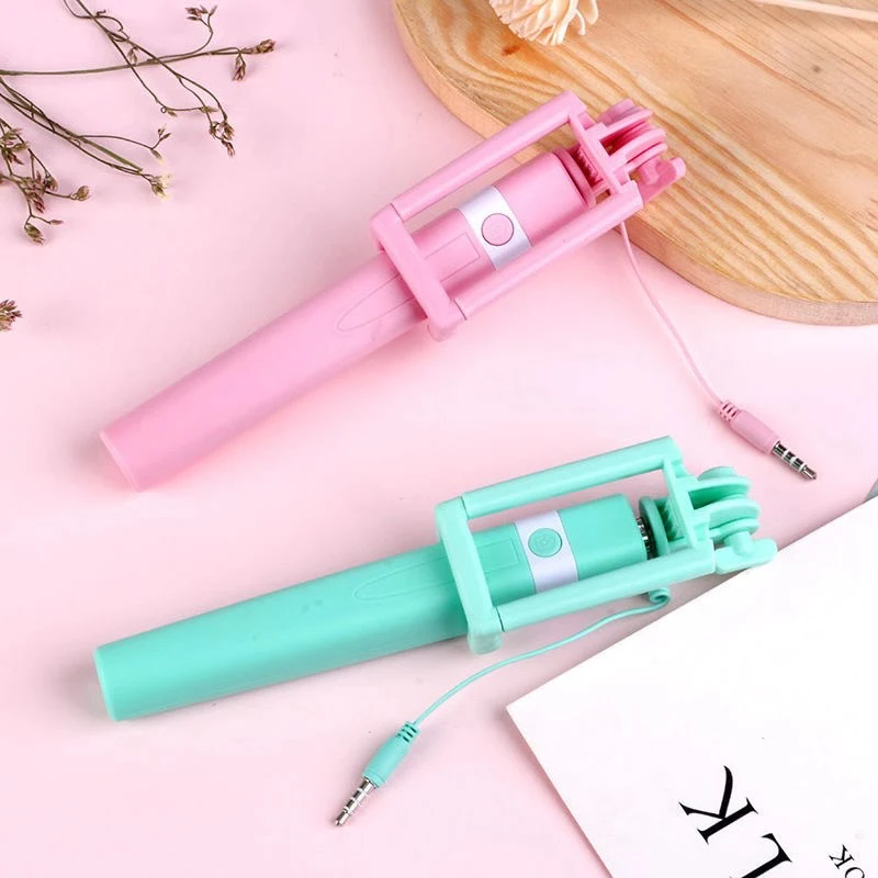 New Wire Controlled Selfie Stick Pink/Blue/Black Suitable for Type-C Plug Shrinkage 18cm Stretch 74cm Mini Portable Selfie Stick