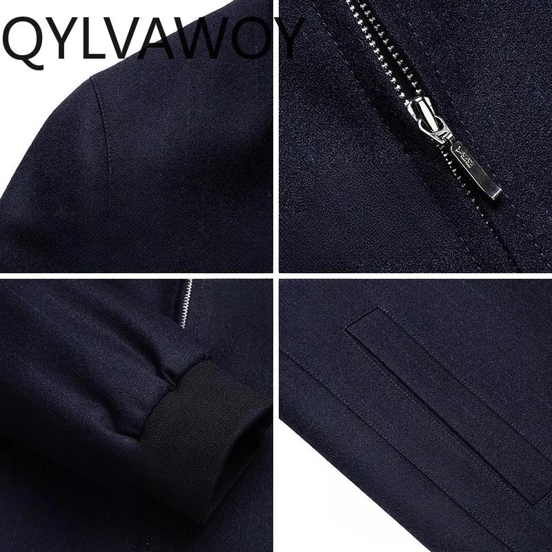 QYLVAWOY 70% الصوف الرجال الفاخرة الصوف تنوعا البريدي قصيرة الأكمام الحكومة ملابس خارجية البيسبول طوق رقيقة سترة LJ2118